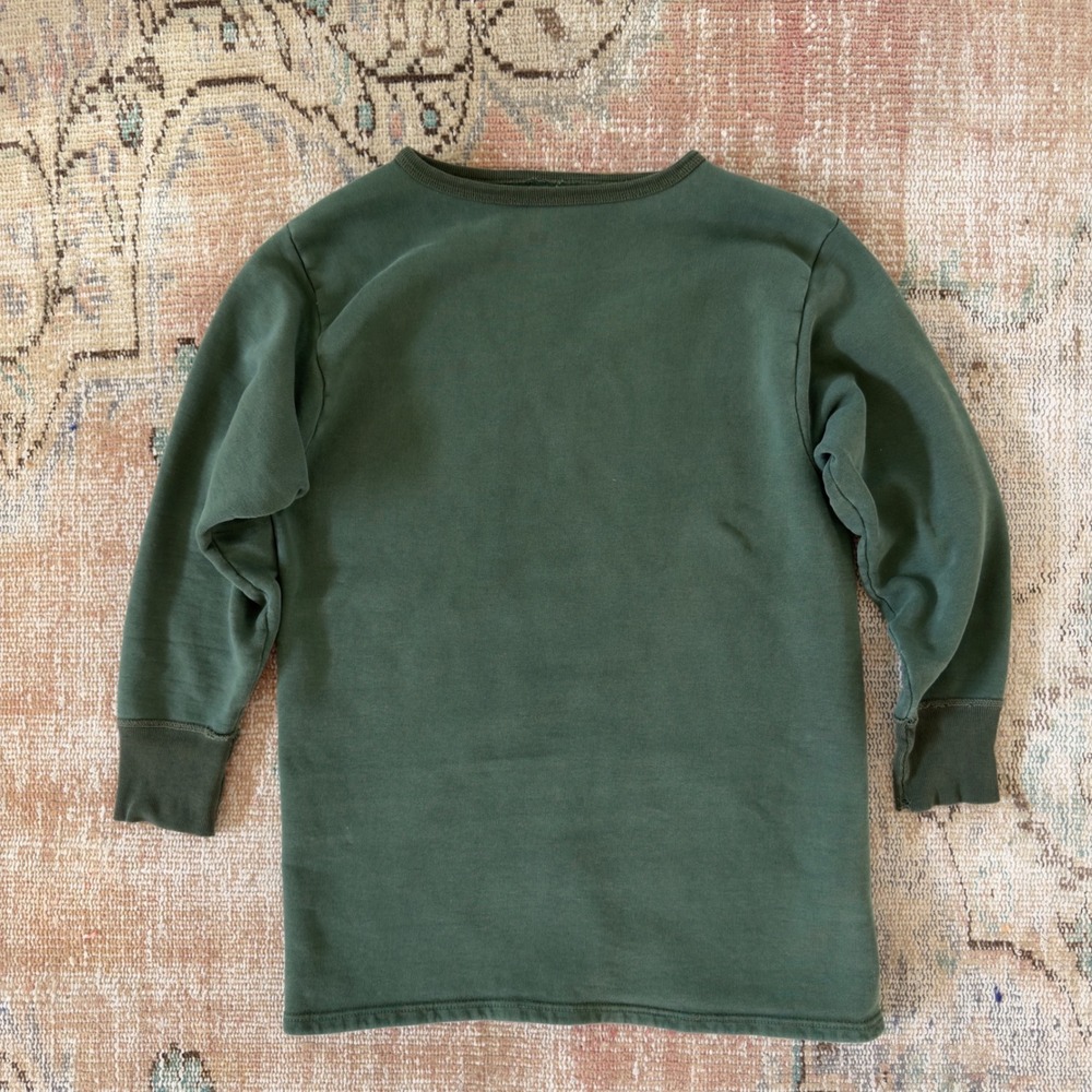 Vintage 1960s Belgium Military Issue Sweatshirt Two Tone Green Cotton 60s